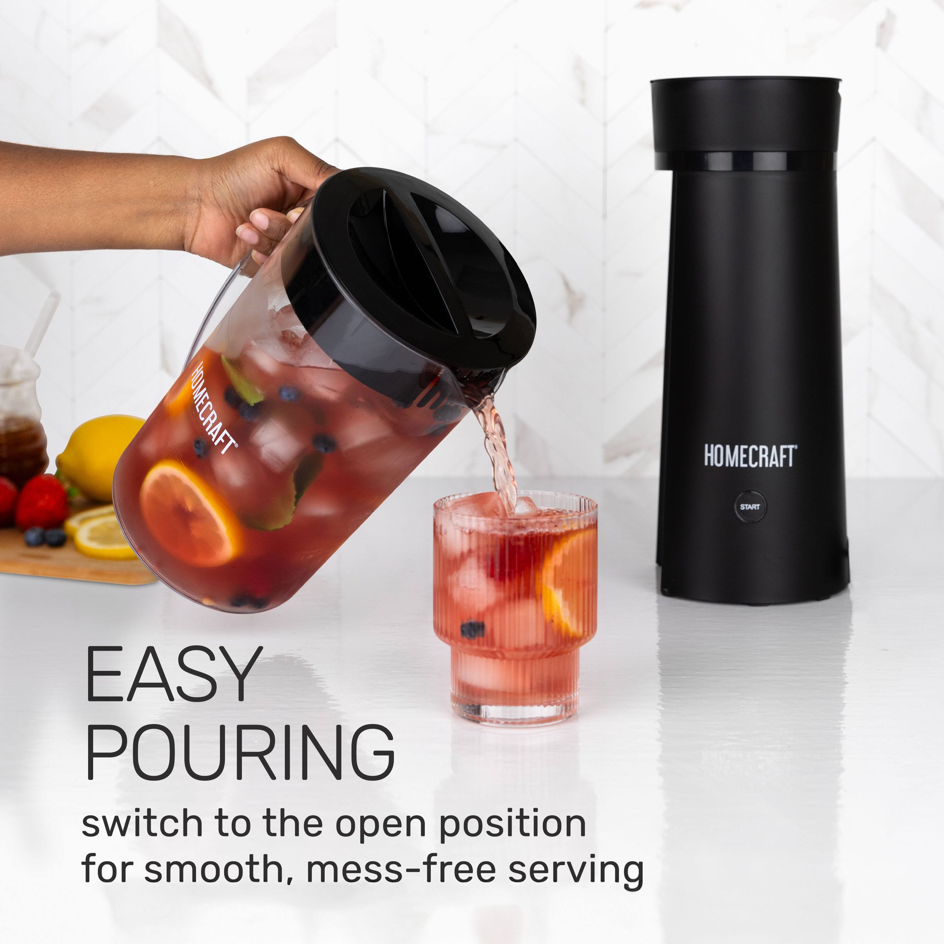 EASY POURING  
switch to the open position for smooth, mess-free serving