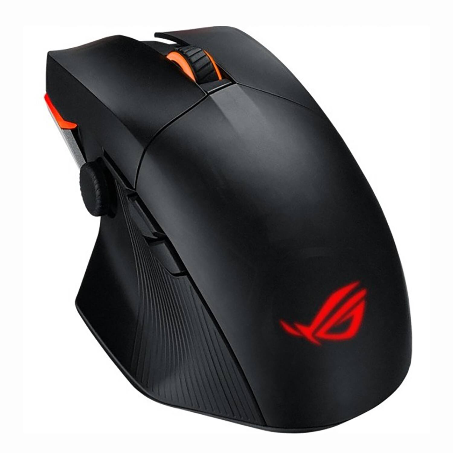 Angle. ASUS - ROG Chakram X Wired or Wireless Optical Gaming Mouse with Aura Sync RGB lighting - Translucent Black and Silver.