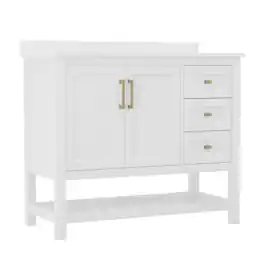 Flash Furniture - Vega 42 Inch Bathroom Vanity with Sink, Storage Cabinet with Soft Close Doors, Open Shelf and 3 Drawers, Carrara Marble - White