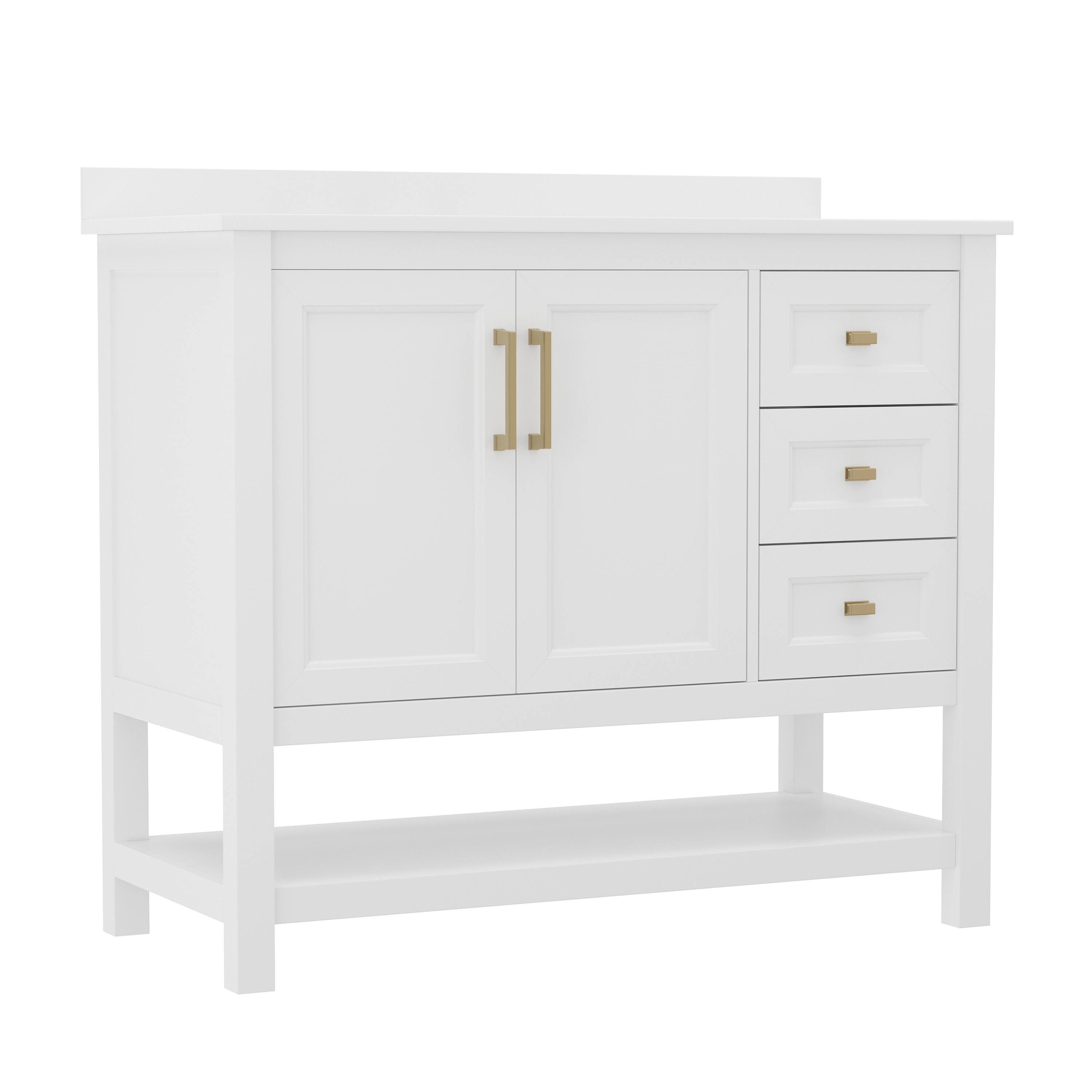 Flash Furniture - Vega 42 Inch Bathroom Vanity with Sink, Storage Cabinet with Soft Close Doors, Open Shelf and 3 Drawers, Carrara Marble - White