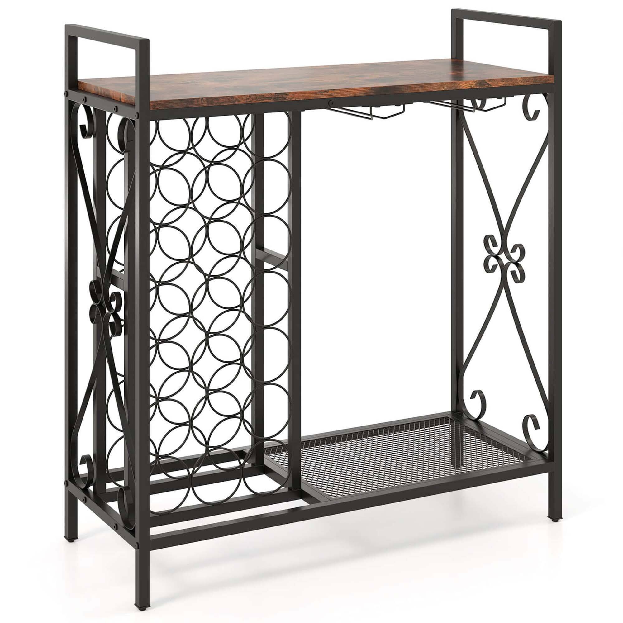 Alt View 9. Costway - Costway 21 Bottle Wine Rack Freestanding Floor Wine Bottle Organizer with Storage Shelf - Brown.