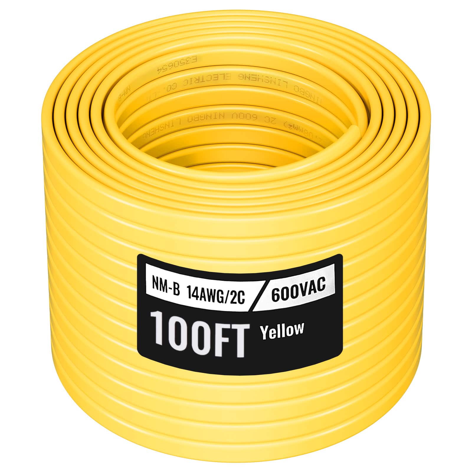 VEVOR - NM-B Wire, 14AWG/2C Non-Mettalic Residential Indoor Electrical Wire with Ground, PVC Sheathed High-Purity Copper Core - Yellow