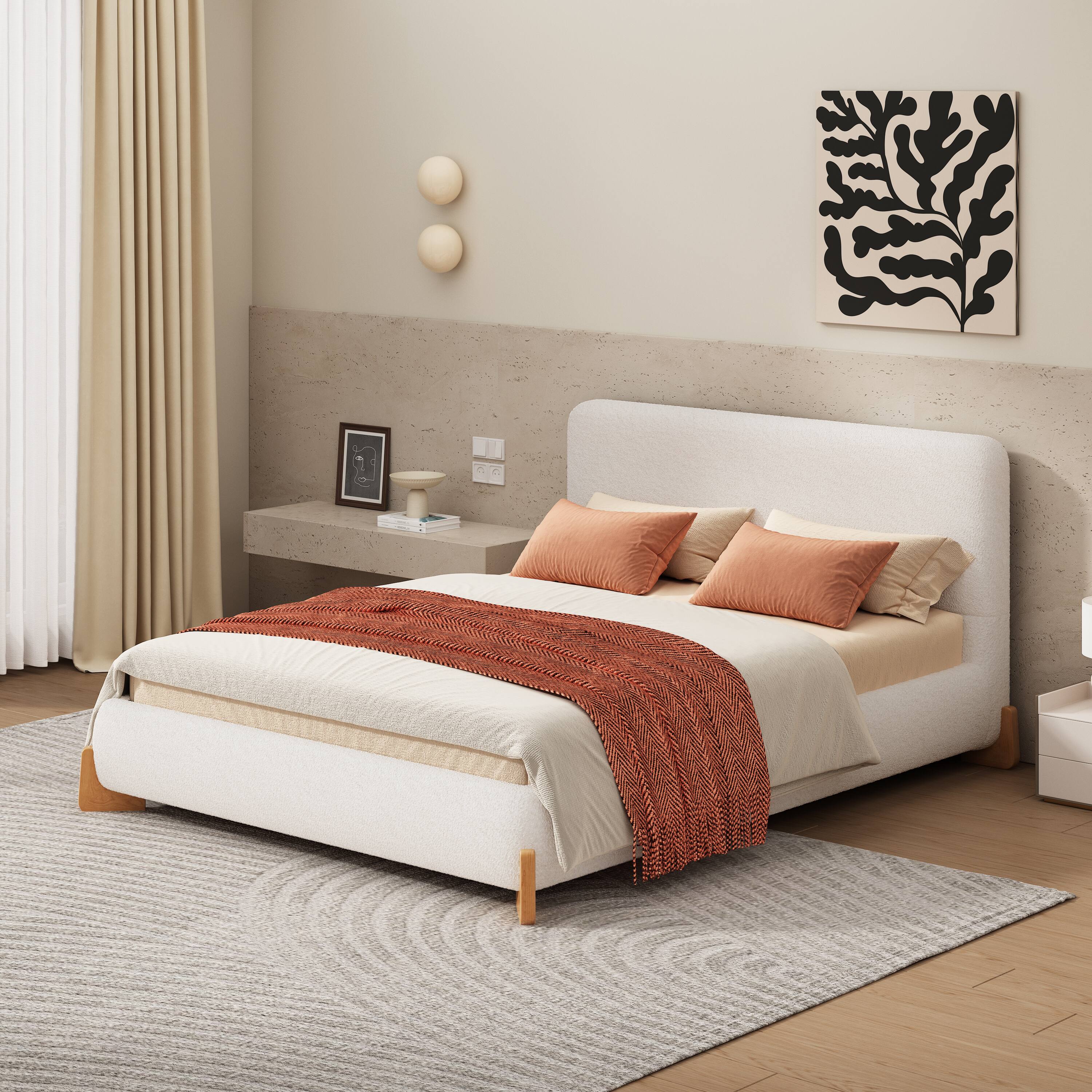 Front. TinyHomie - Elegant Boucle Upholstered Full Bed Luxurious Comfortable White - White.