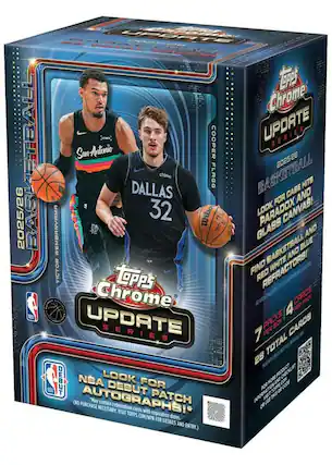 2025/26 BASKETBALL
TOPPS Chrome UPDATE SERIES
San Antonio 26
2025 W
DALLAS 32
Wilson
LOOK FOR NBA DEBUT PATCH CARDS!
WEMBANYAMA GLASS AND BABKETBALL BLUE AND VICTOR FIND REFRACTORS!
WHITE TOPPS RED Chrome CARDS UPDATE SERIES PACKS PER BOX CARDS TOTAL 28
DEBUT NBA LOOK FOR NBA DEBUT FOR (NO AUTOGRAPHS! *PURCHASE *May contain PATCH NECESSARY. redemption cards OR VISIT with expiration TOPPS.COM/NPN FOR DETAILS dates. AND ENTRY.)