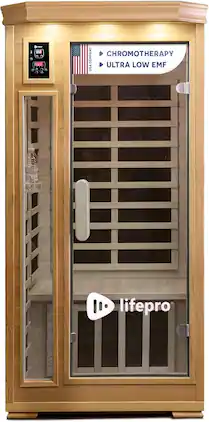 LifePro - Infrared Sauna for Home 1 Person Wooden Indoor Sauna Low EMF Carbon Fiber Heaters Bluetooth Speakers - Brown