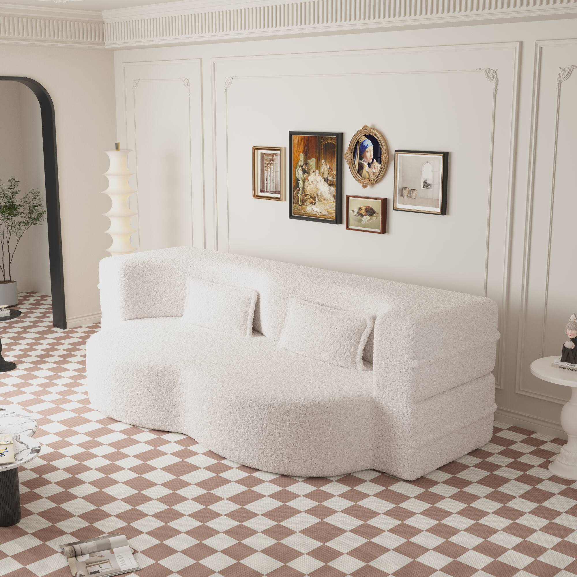 Alt View 1. GOODSILO - Convertible Floor Sofa Bed with 2 Pillows, Full Size Folding Mattress for Living Room and Guest Spaces - Beige+White.