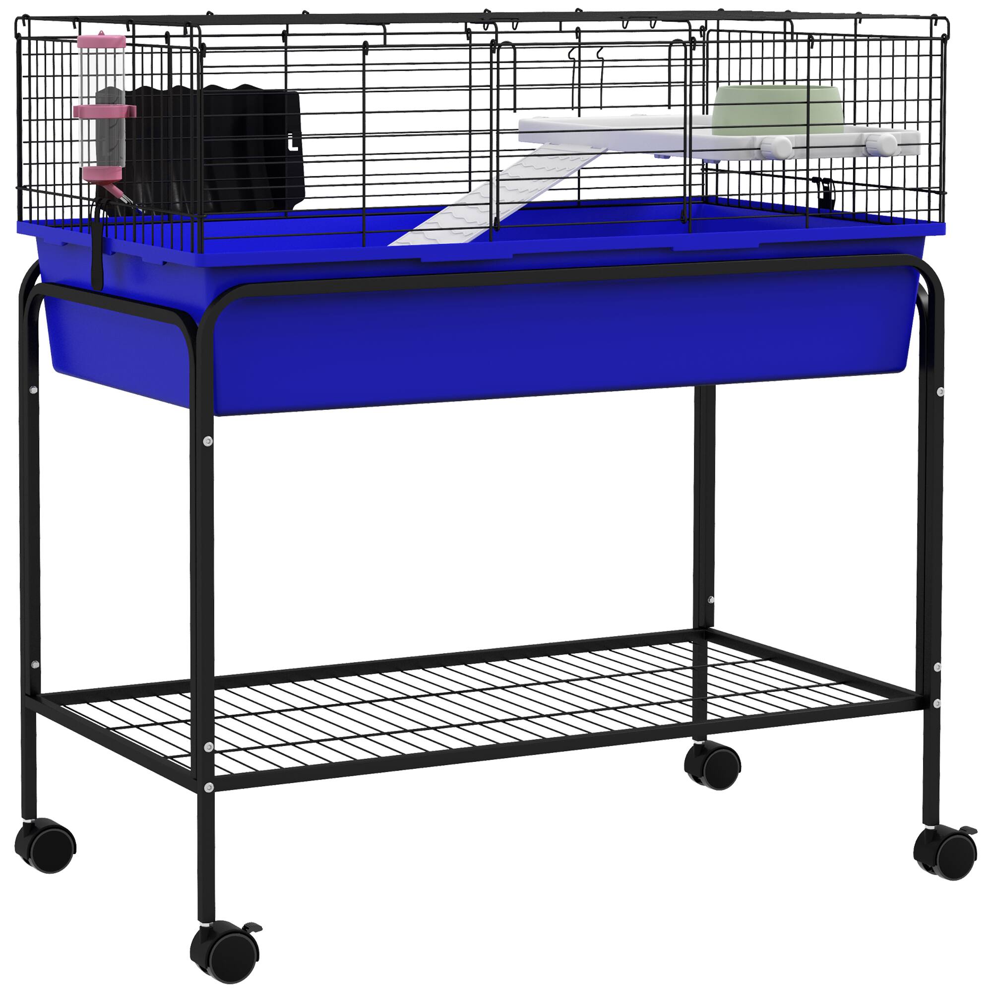 Front. Pawhut - Two-Story Small Animal Cage Removable from Stand, Guinea Pig, Hedgehog, Chinchilla, Shelf & Wheels, Pet Habitat.
