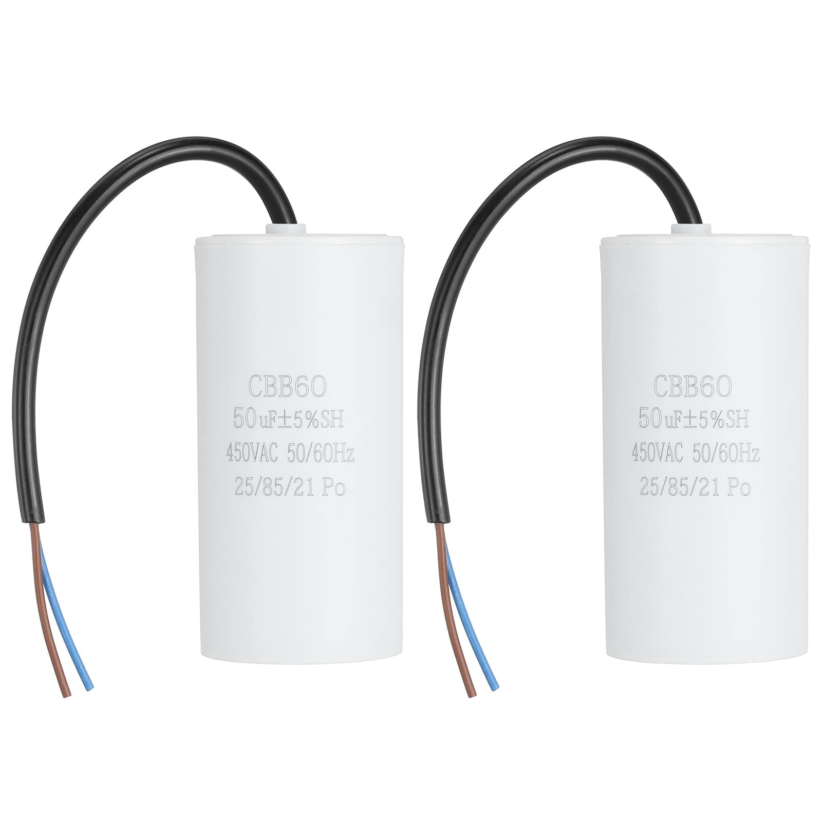 Unique Bargains - 2pcs 50uF CBB60 Run Capacitor, AC 450V 2 Wires 50/60Hz Cylinder 102x50mm for Air Compressor, Water Pump - White price history on PriceWatchPro