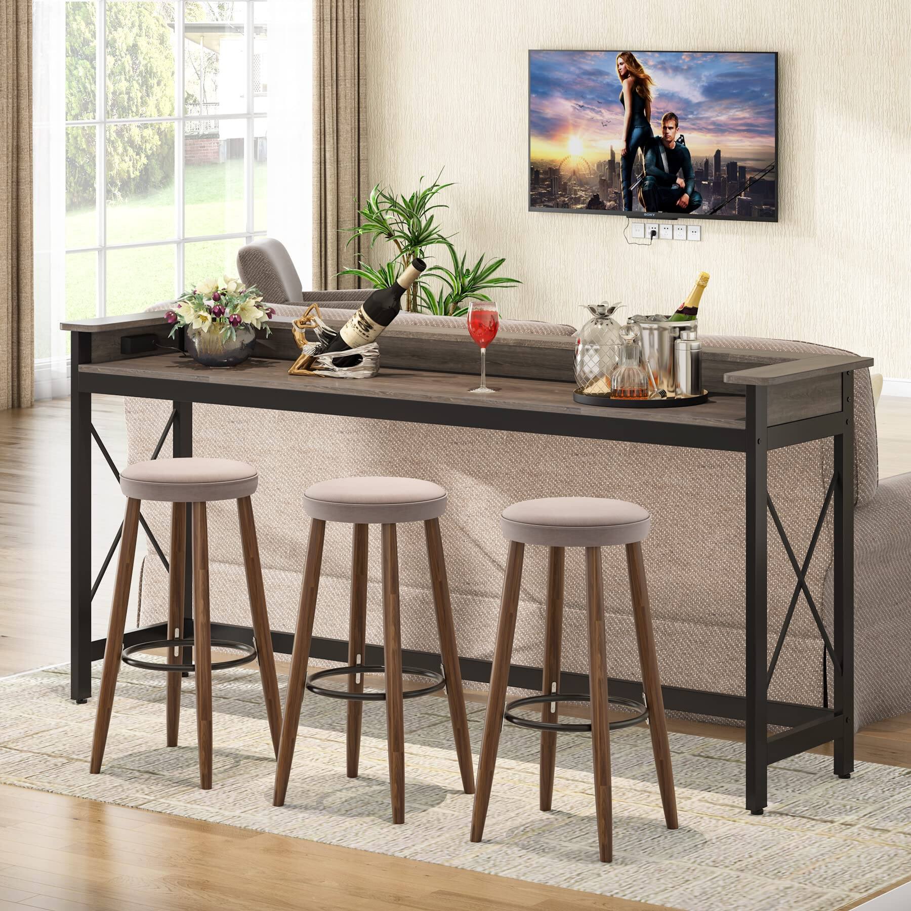 Left. Tribesigns - Sofa Table with Outlets and USB Ports, 70.9 inch Extra Long Console Table Behind Couch with Charging Station, Industrial - Grey.