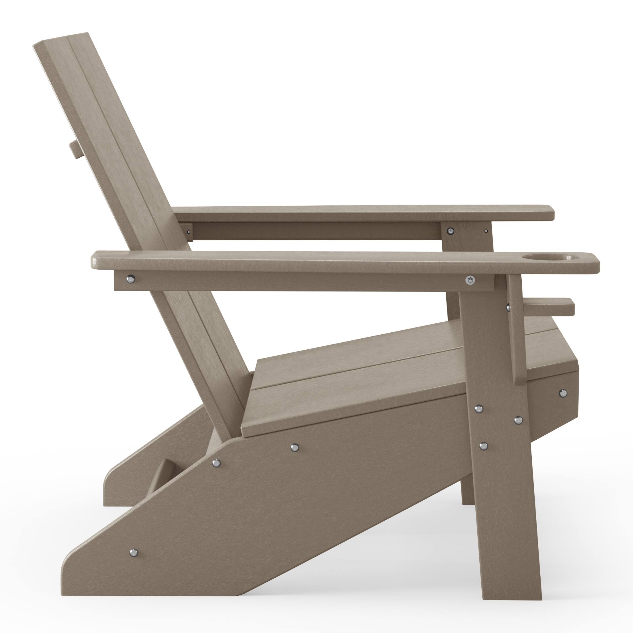 Left. WestinTrends - WestinTrends Riviera Outdoor HDPE Modern Adirondack Chair with Cup Holder - Weathered Wood.