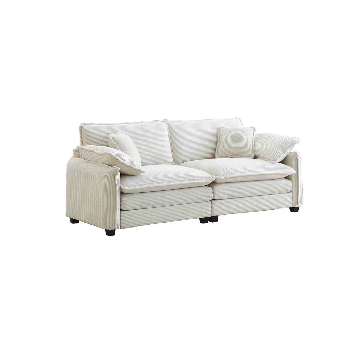 Alt View 1. Ropilly - Ropilly Beige Corduroy Sofa, Deep Seat Retro Modern 2 Seater Loveseat with 4 Pillows - Beige.