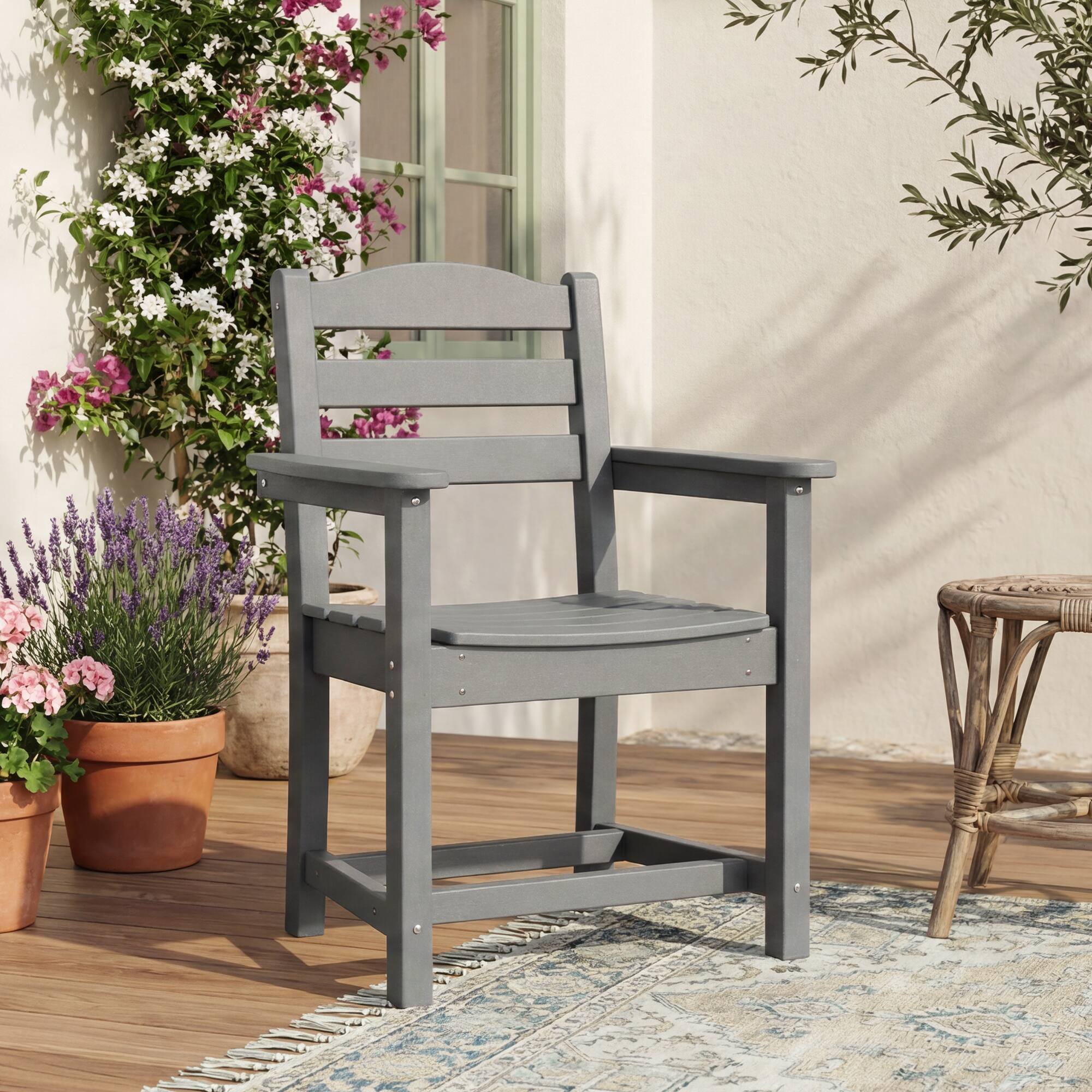 Alt View 7. Famapy - Pairs of HDPE Outdoor Dining Chair - 4 Colors Weatherproof Patio Armchair for Garden, Poolside 330LBS Capacity - Gray.