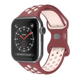 StrapsCo - ColorBlock Active Strap Silicone Rubber Watch Band For Apple Watch - 44mm/45mm/46mm/49mm/Ultra (Medium-Long) - Red & Beige