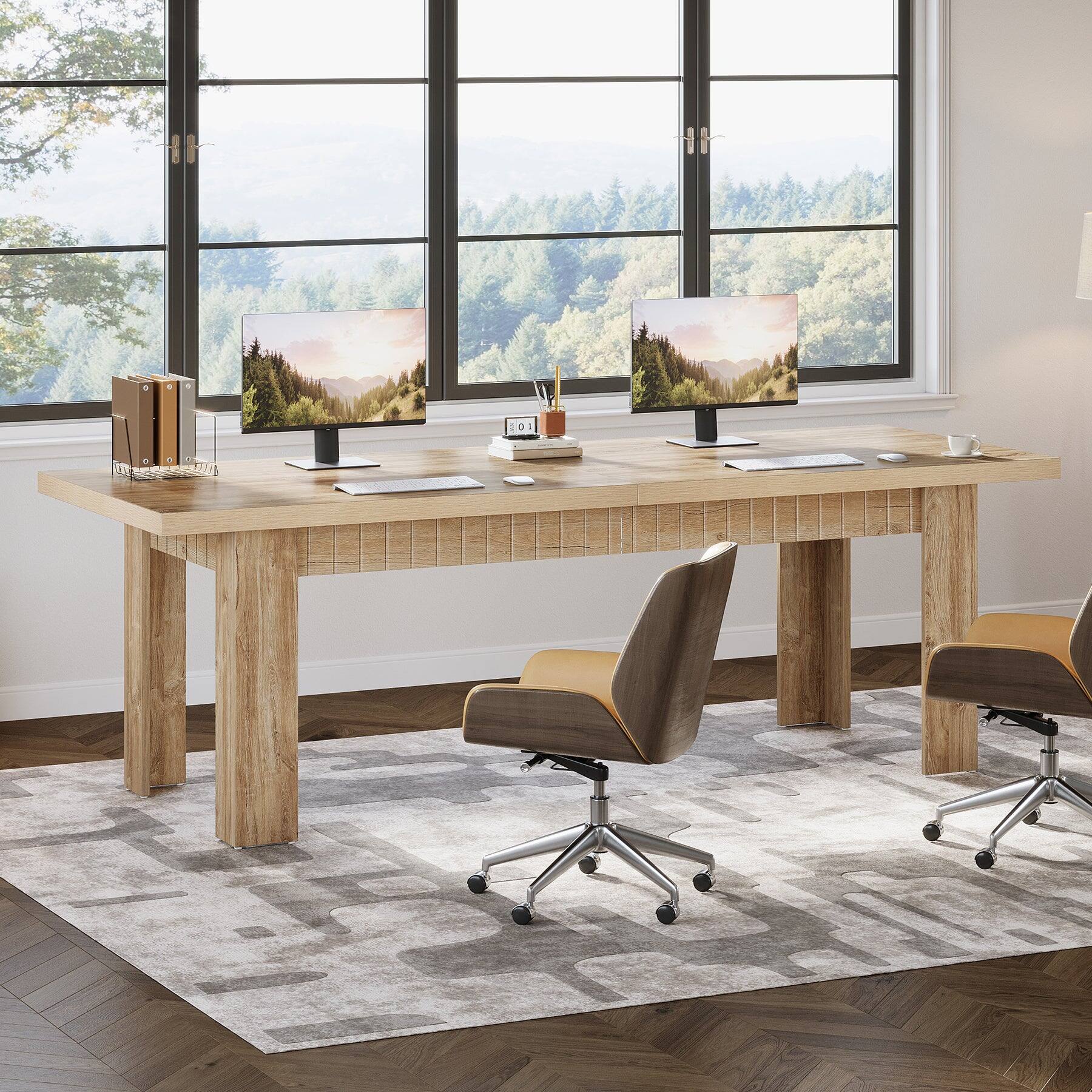 Alt View 1. Tribesigns - Office Computer Desk with Engineered Wood Construction, for Computer Work, Writing and Study in Home Offices - Light Brown.