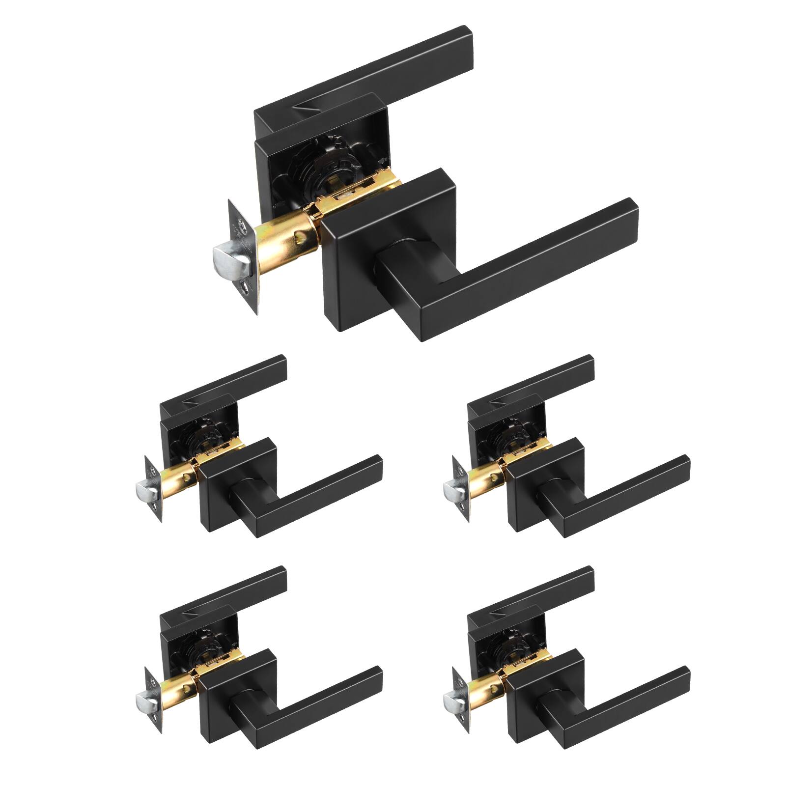 Front. VEVOR - Passage Door Handle, 5 Pack Matte Black Door Lever, Left or Right Handing Reversible Lever Non-Locking - Black.