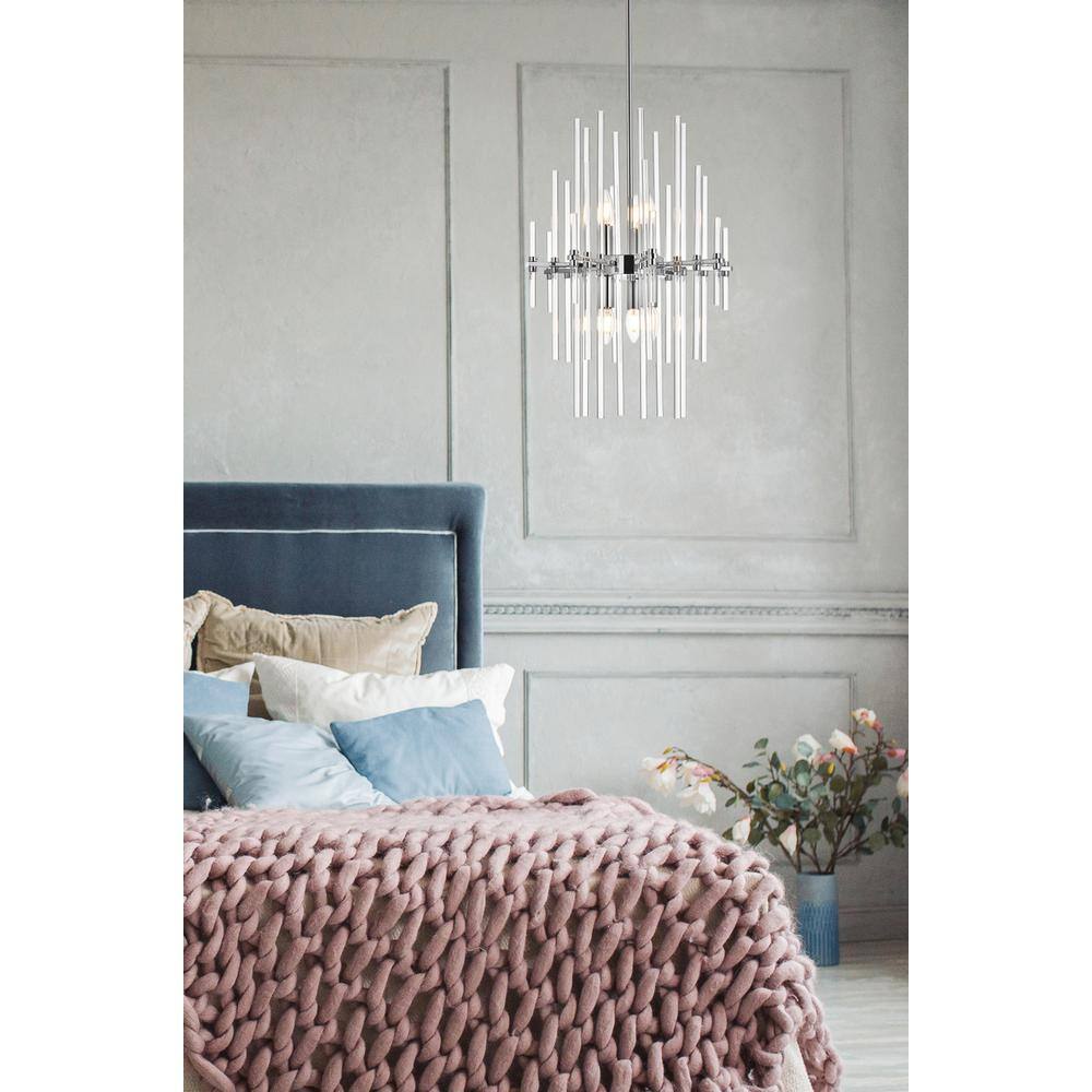 Angle. Elegant Lighting - Sienna 17 inch crystal rod pendant in chrome - Chrome.