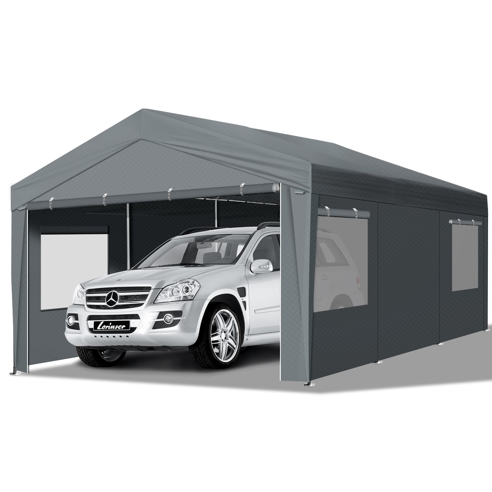 Winado - 10x20 Heavy Duty Carport with Galvanized Steel Frame, Portable Garage with 2 Roll-up Windows & Doors, Removable Sidewall