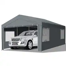 Front. Winado - 10x20 Heavy Duty Carport with Galvanized Steel Frame, Portable Garage with 2 Roll-up Windows & Doors, Removable Sidewall.