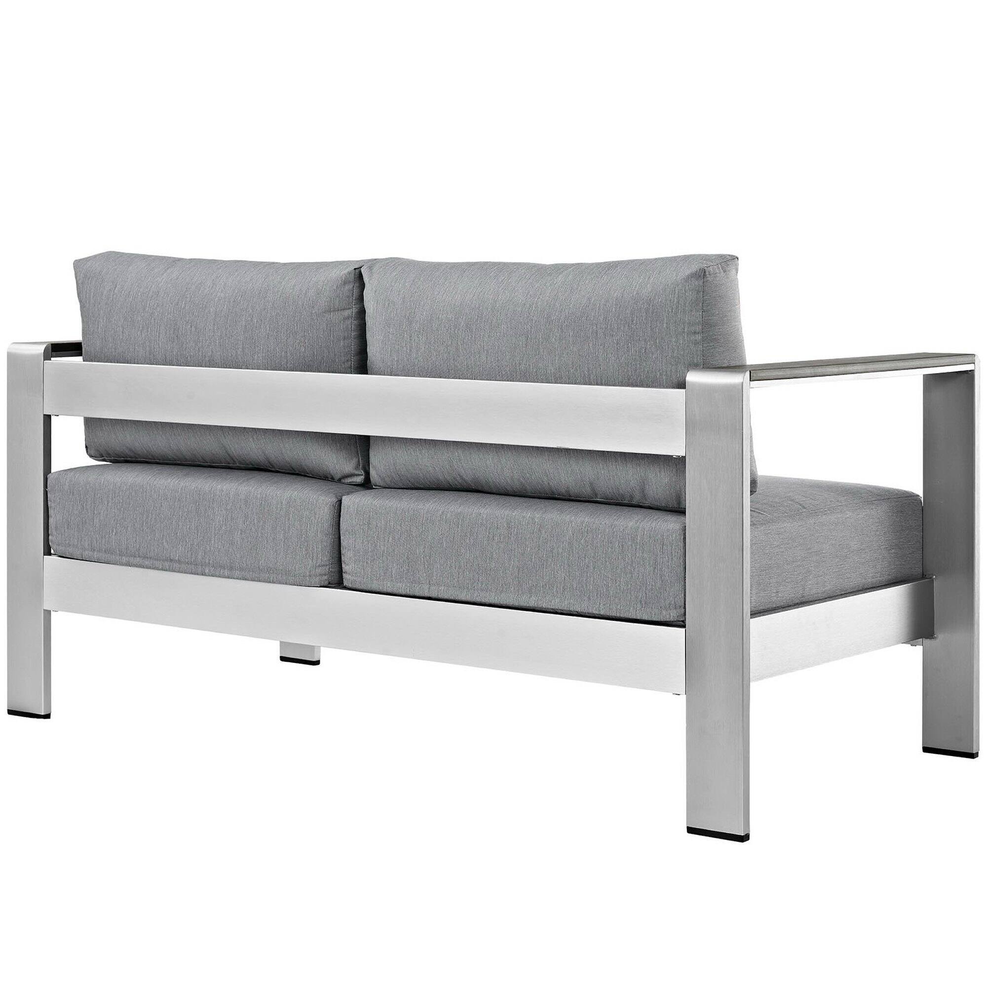 Back. Modway - Shore Outdoor Patio Aluminum Loveseat by Modway - Silver Gray.