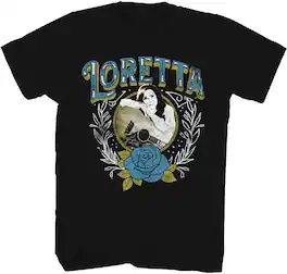 PopMarket - Loretta Lynn - Loretta Lynn - Photo Rose T-Shirt - Small Black TS0001LRLA1 - APPAREL - Multicolor