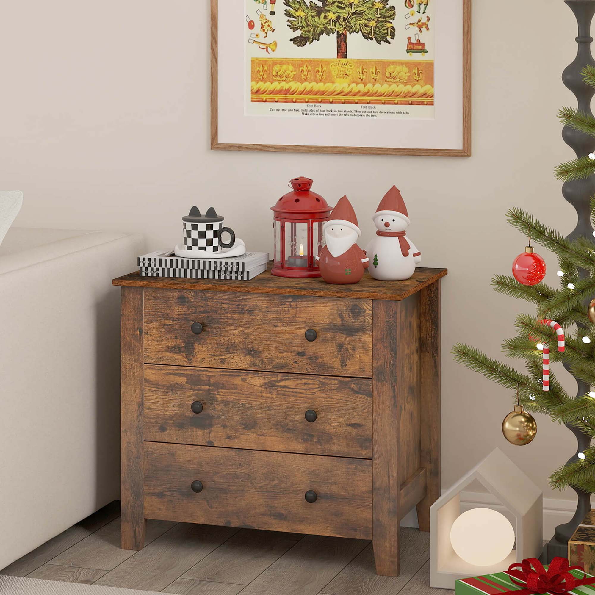 Alt View 3. Costway - Costway 2 PCS 3-drawer Dresser with Convenient Handles Smooth Slide Rails Accent Table - Walnut.