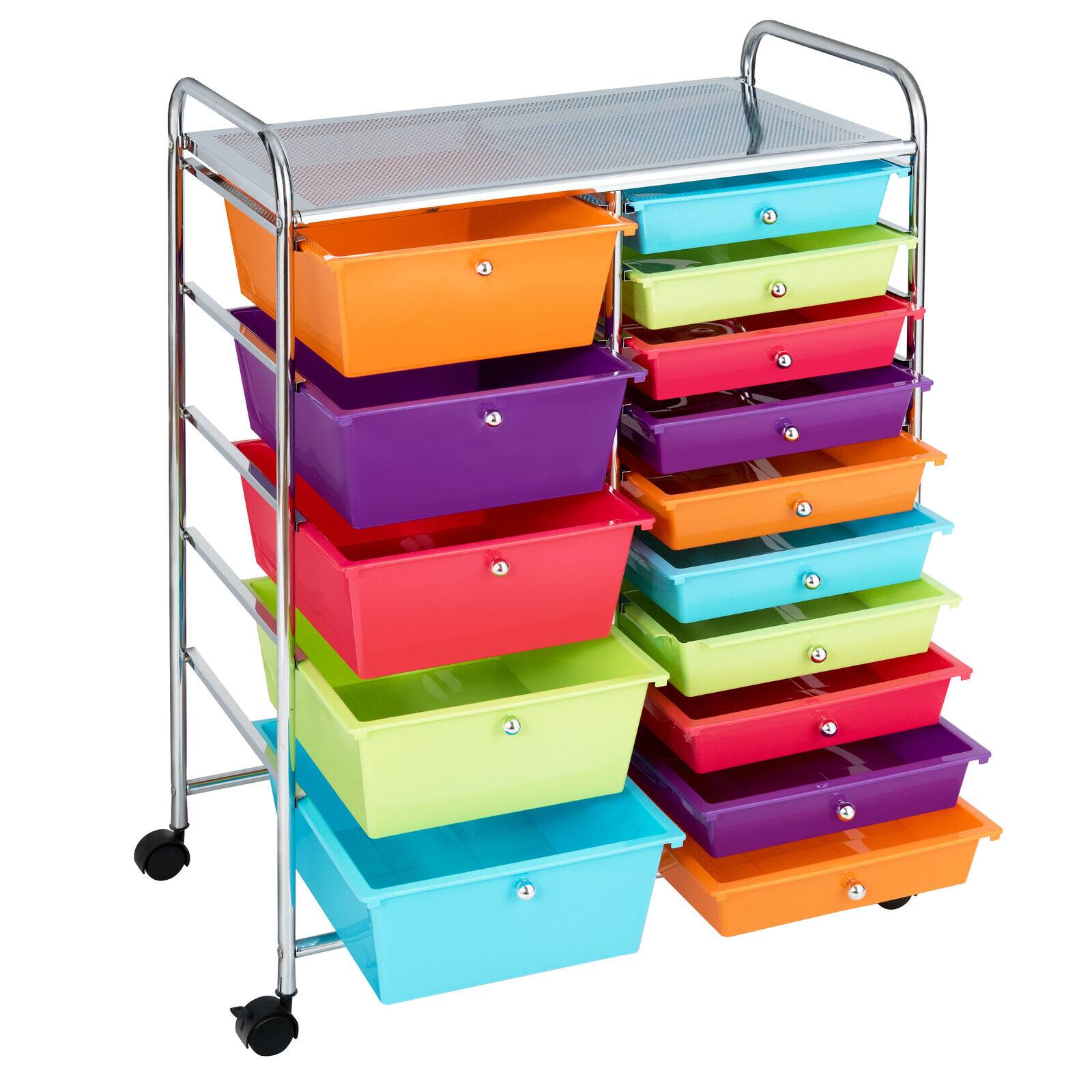 Alt View 3. Gymax - Gymax 15 Drawer Rolling Storage Cart Opaque Multicolor Drawers Home Organizer Rainbow - Multicolor.