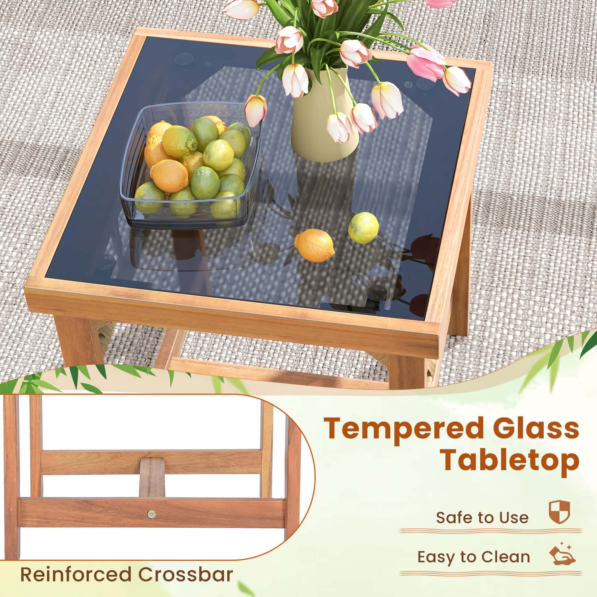 Tempered Glass Tabletop Safe to Use Reinforced Crossbar Easy to Clean