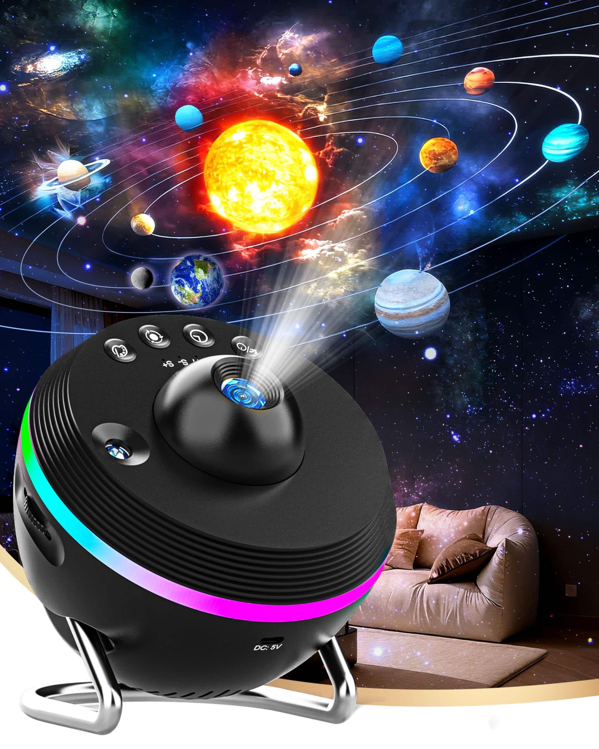 Dazzed Corner - Galaxy Projector for Bedroom, 13-in-1 Home Planetarium Star Projector - Black