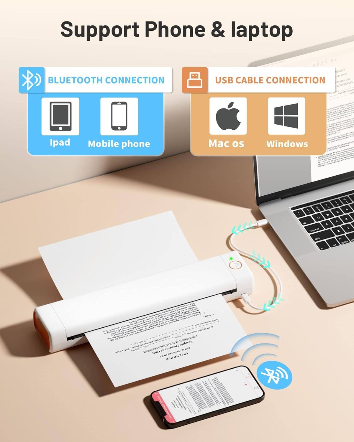 Support Phone & laptop

BLUETOOTH CONNECTION
- Ipad
- Mobile phone

USB CABLE CONNECTION
- Mac os
- Windows