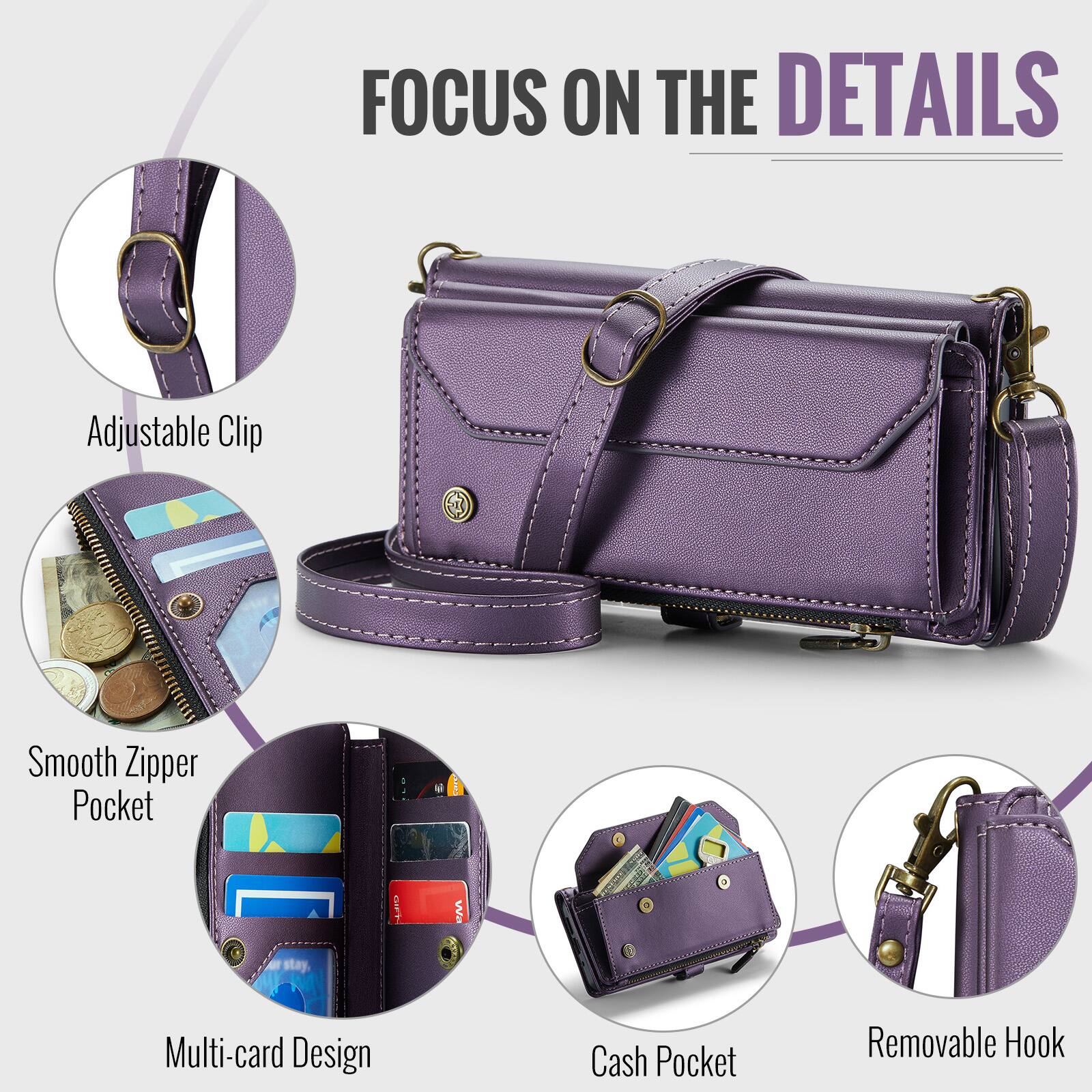 FOCUS ON THE DETAILS

- Adjustable Clip
- Smooth Zipper Pocket
- Multi-card Design
- Cash Pocket
- Removable Hook