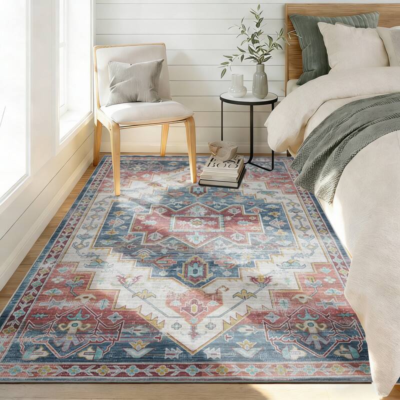 Left. RYHNUYNE - 5x7 Area Rugs Living Room Rug Washable Vintage Boho Rug No Slip Stain Resistant Soft Carpet Indoor Floor Floral Carpets - Painting.