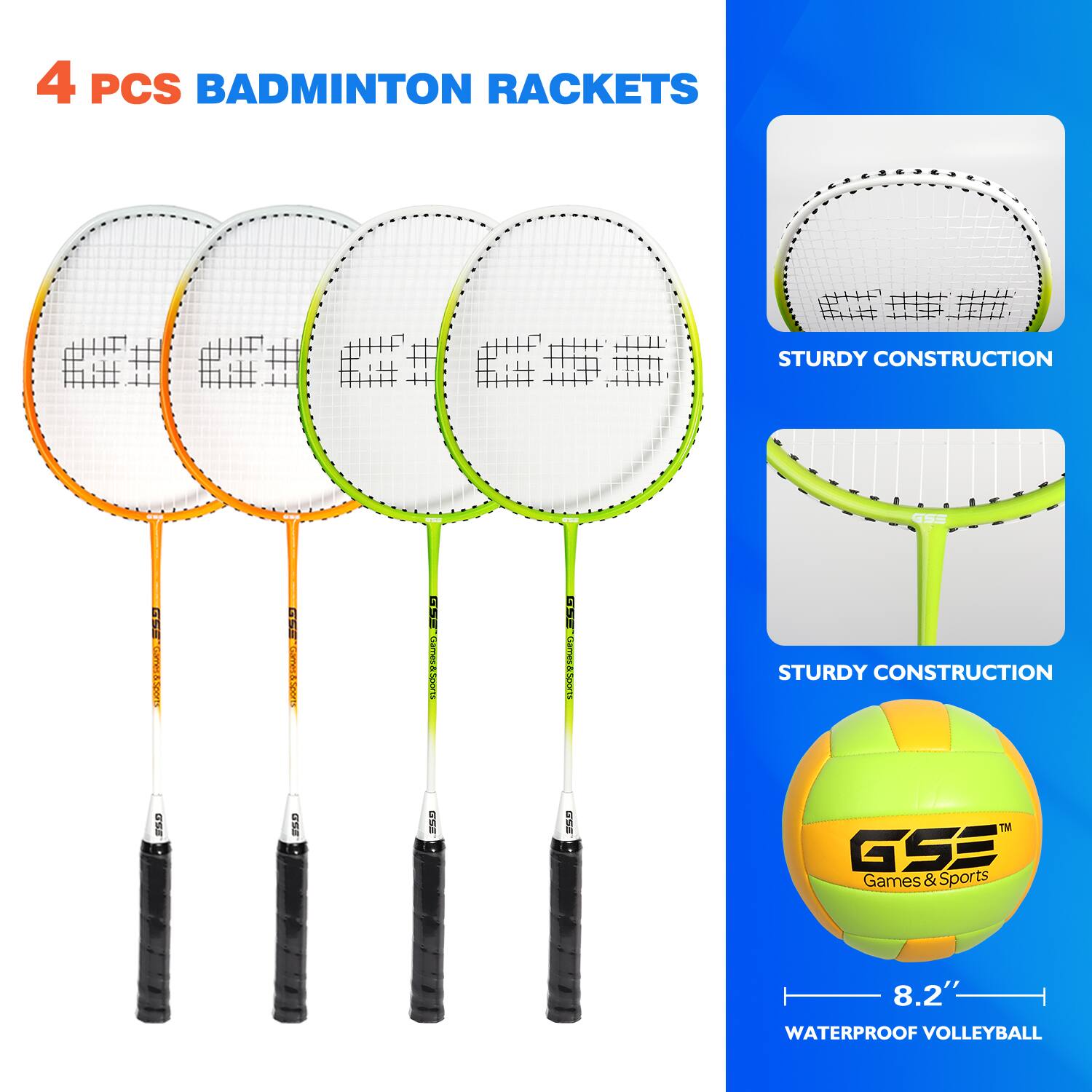 4 PCS BADMINTON RACKETS
STURDY CONSTRUCTION
STURDY CONSTRUCTION
GSE Games & Sports 8.2" WATERPROOF VOLLEYBALL