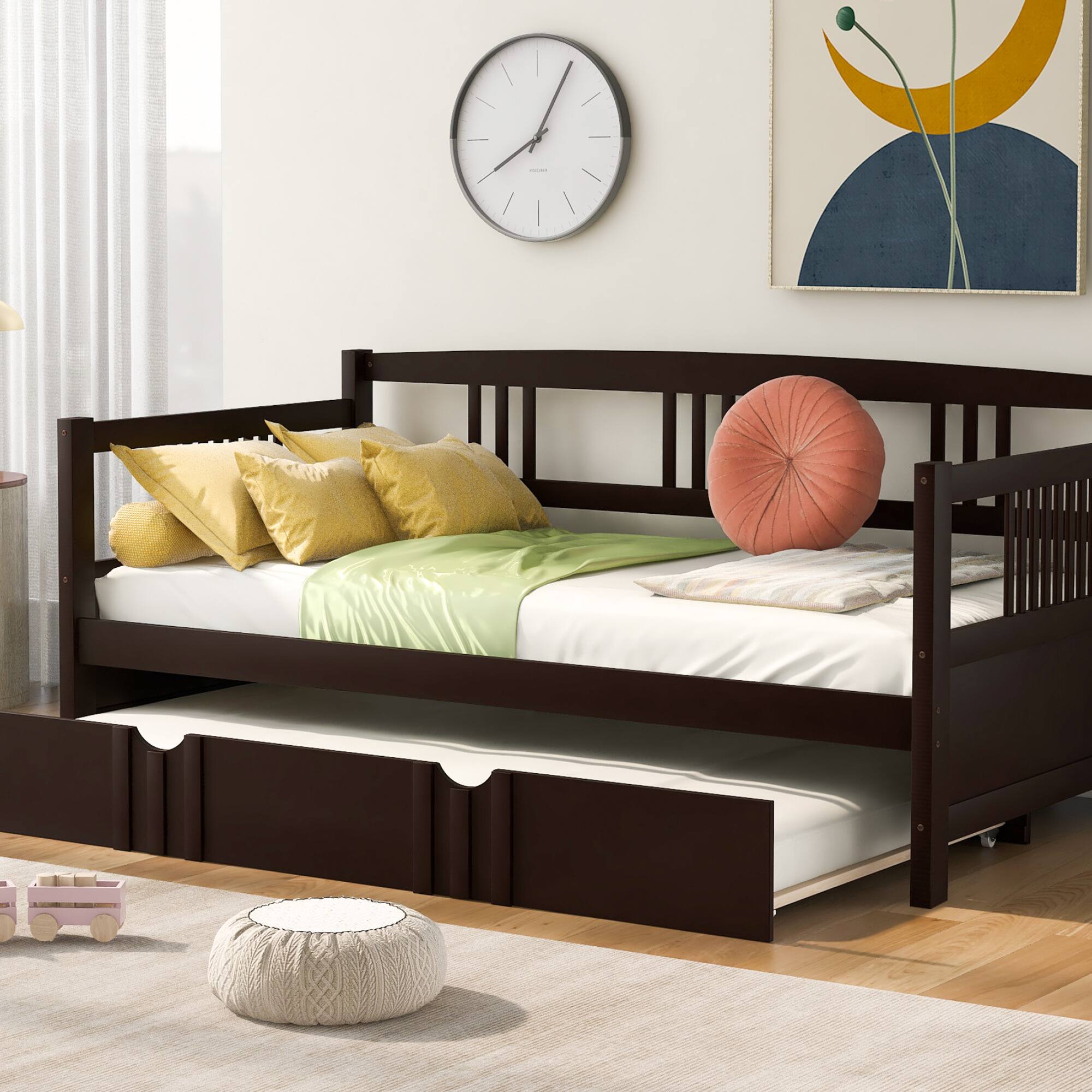 Alt View 1. GOODSILO - Twin Size Daybed with Trundle - Solid Wood Frame for Versatile Living Space Solutions - Espresso.