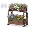 Front. Costway - Costway 1 PCS 2-Tier Rustic Wood Wagon Planter with Drainage Semi-Wheels,Raised Bed for Patio Yard - Coffee.