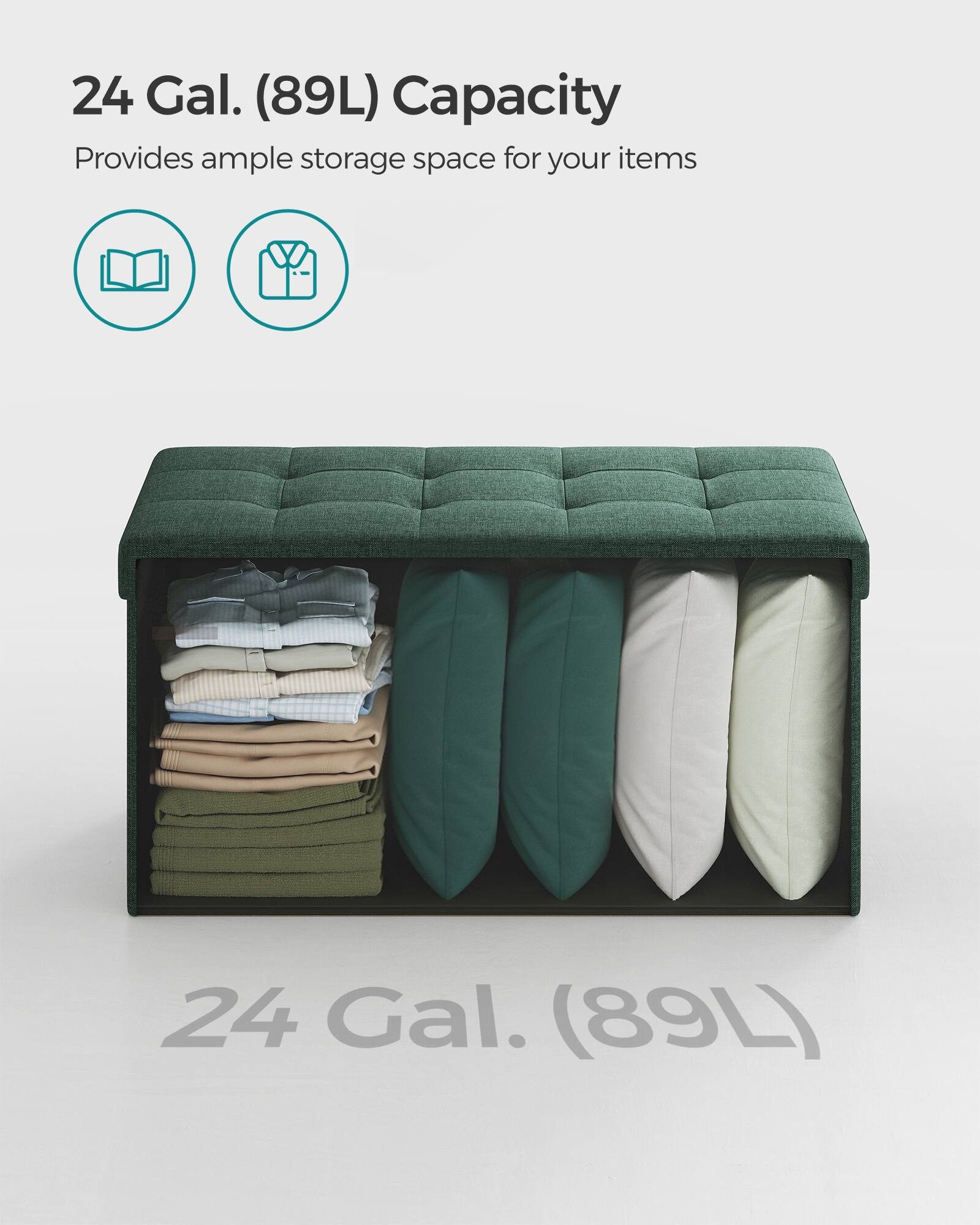 24 Gal. (89L) Capacity  
Provides ample storage space for your items