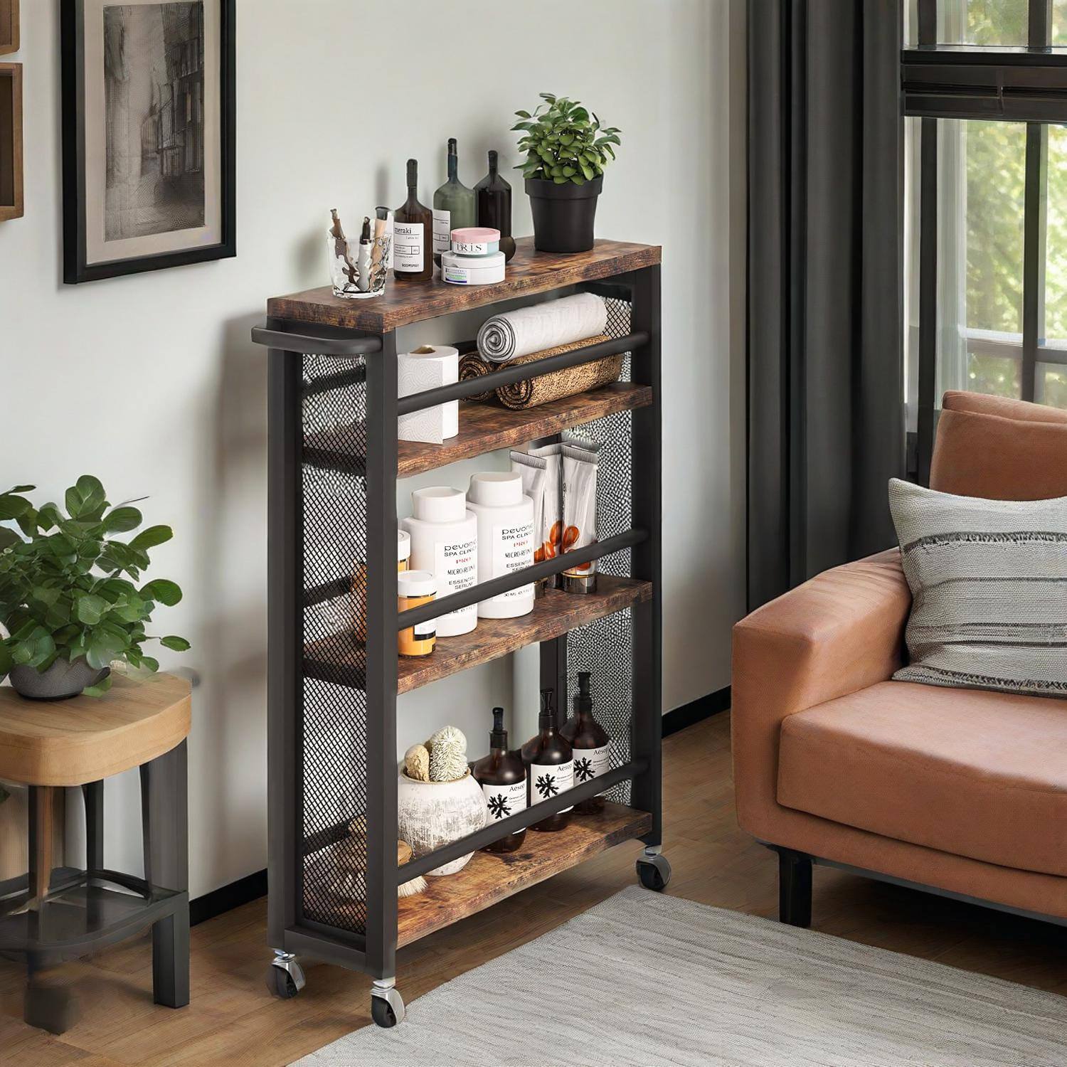 Front. SlickBlue - Contemporary Floating Shelf with Minimalist Style, Easy to Install, Perfect for Home or Office Organization - Brown.