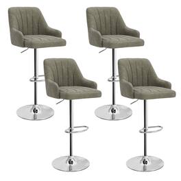 Vecelo - Set of 4 Adjustable Swivel Bar Stools - PU Leather Seat, 360° Rotation, Height 35.4"-43.7", 330lb Capacity - Dark Gray