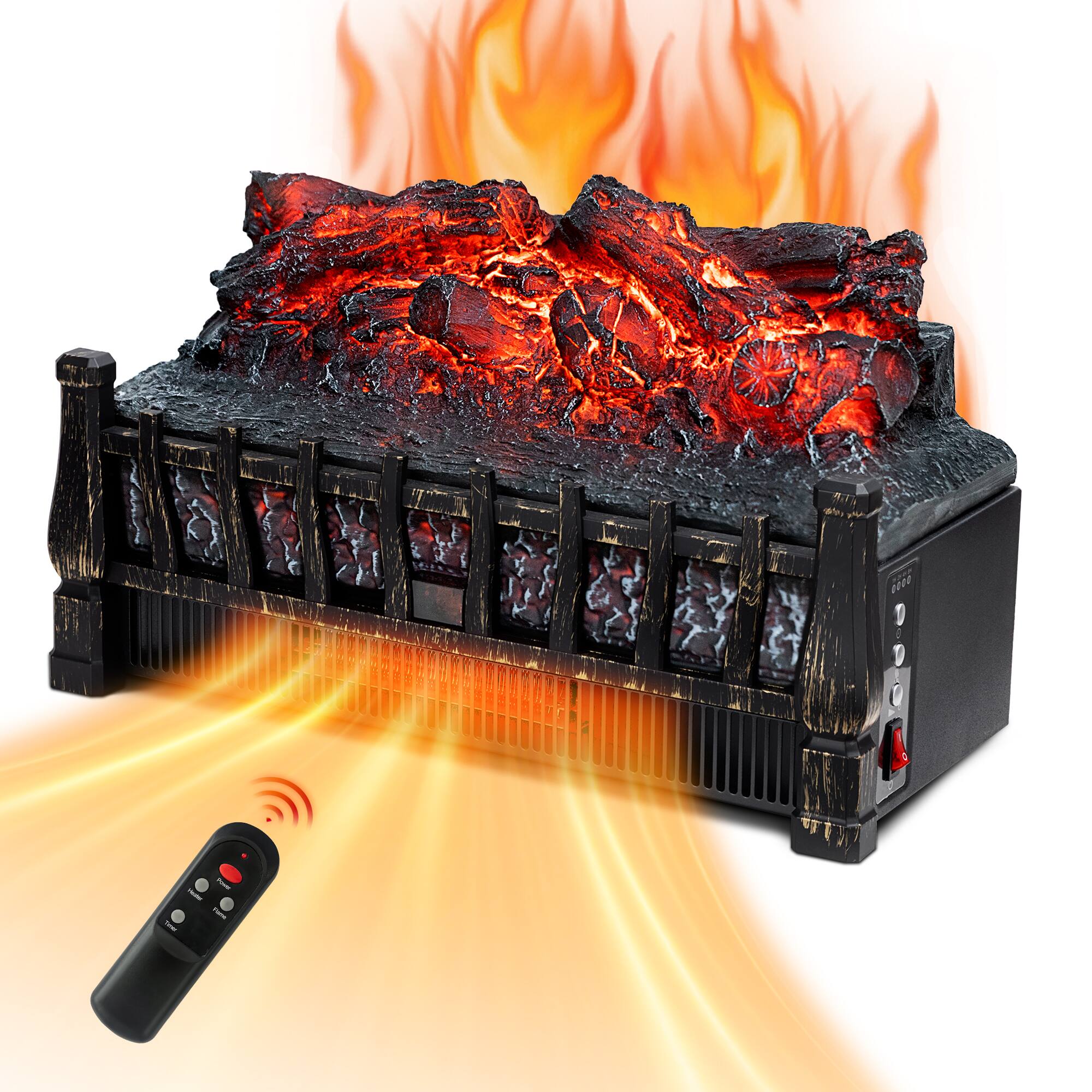 Front. Chery Life - 21 in.1500W Electric Wall Heater Fireplace Insert with Remote 8 H Timer Realistic Flame Adjustable Brightness.