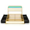 Front. Costway - Full Size Bed Frame with LED Lights & Charging Station Storage Headboard & Drawers - Golden + White.