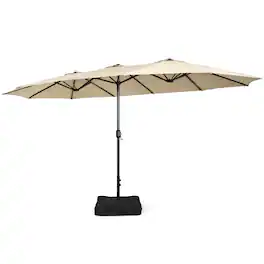 Costway - 15FT Double-Sided Twin Patio Umbrella Outdoor Market W/ Crank & Base - Beige