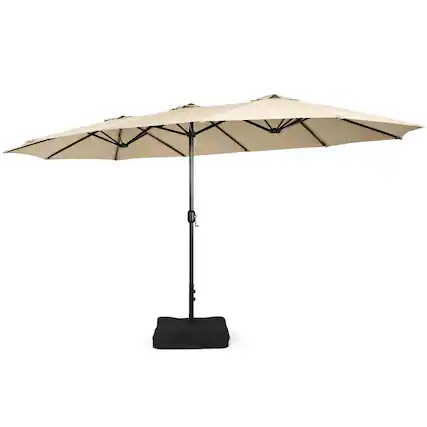 Front. Costway - Costway 15FT Double-Sided Twin Patio Umbrella Outdoor Market W/ Crank & Base - Beige.