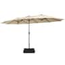 Costway - 15FT Double-Sided Twin Patio Umbrella Outdoor Market W/ Crank & Base - Beige