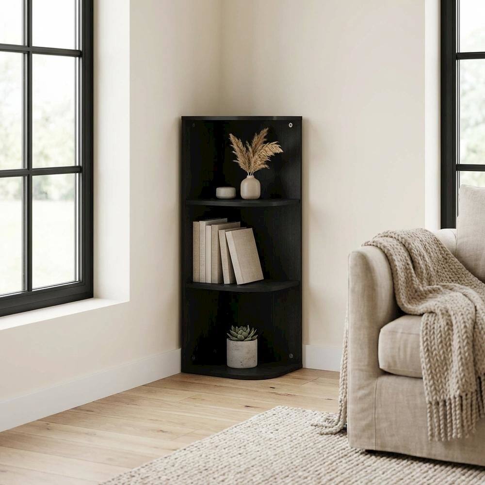 Left. FurniFact - Blackwood 3-Tier Corner Bookcase with Open Shelves for Space Efficiency - Blackwood.