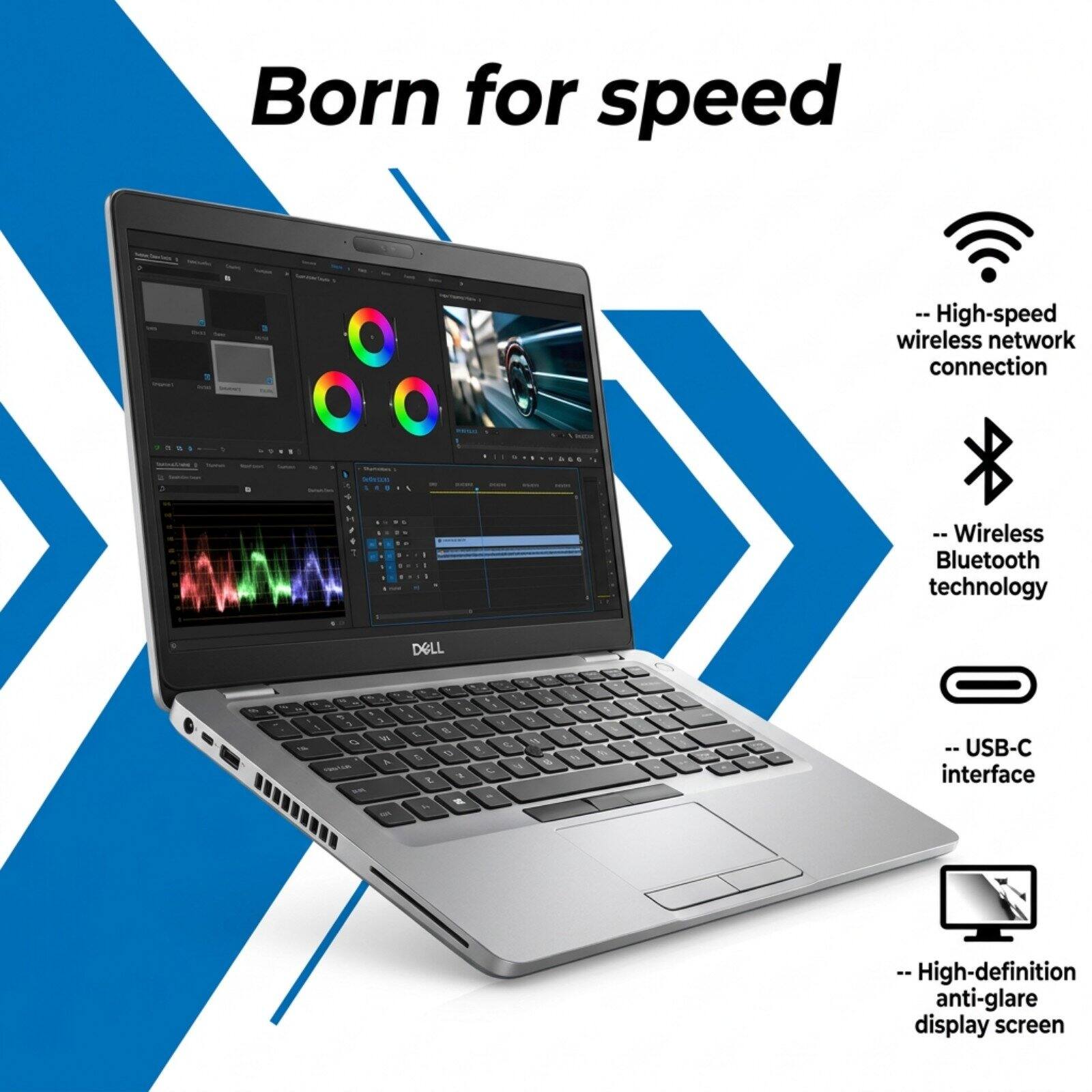 Born for speed

- High-speed wireless network connection
- Wireless Bluetooth technology
- USB-C interface
- High-definition anti-glare display screen