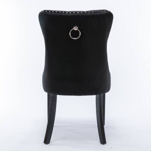 Left. LUCKY ONE - Assembled Tufted Velvet Dining Chair Set of 2 with Wood Legs Nailhead Trim High Back - Black.
