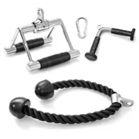 Costway - Cable Machine Attachment Set V-Shaped Press Down Bar Tricep Rope & Handle - Black/Silver - Front_Zoom