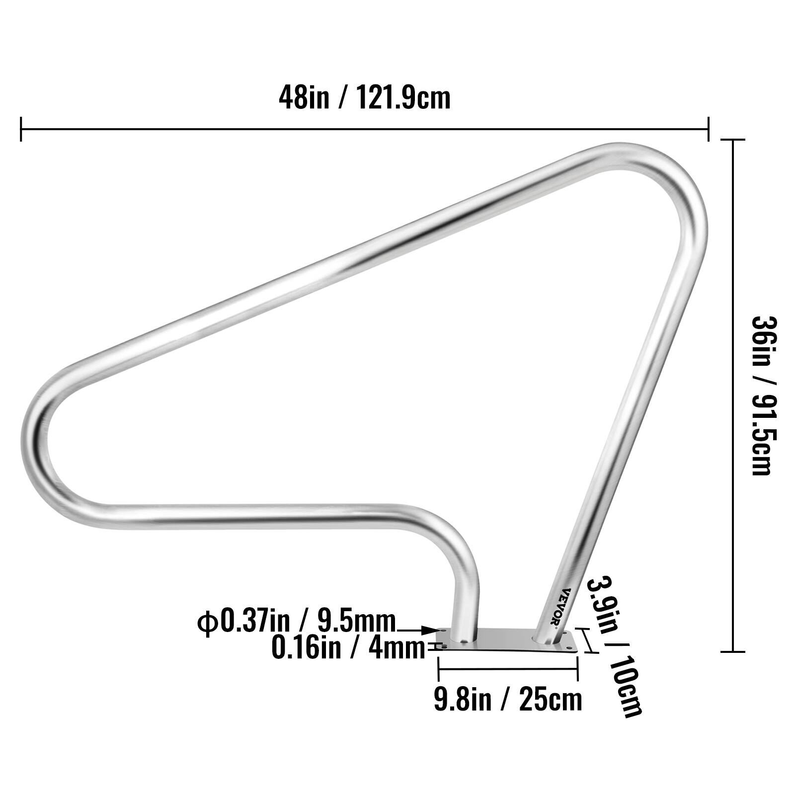 48in / 121.9cm  
36in / 91.5cm  
3.9in / 10cm  
9.8in / 25cm  
Φ0.37in / 9.5mm  
0.16in / 4mm