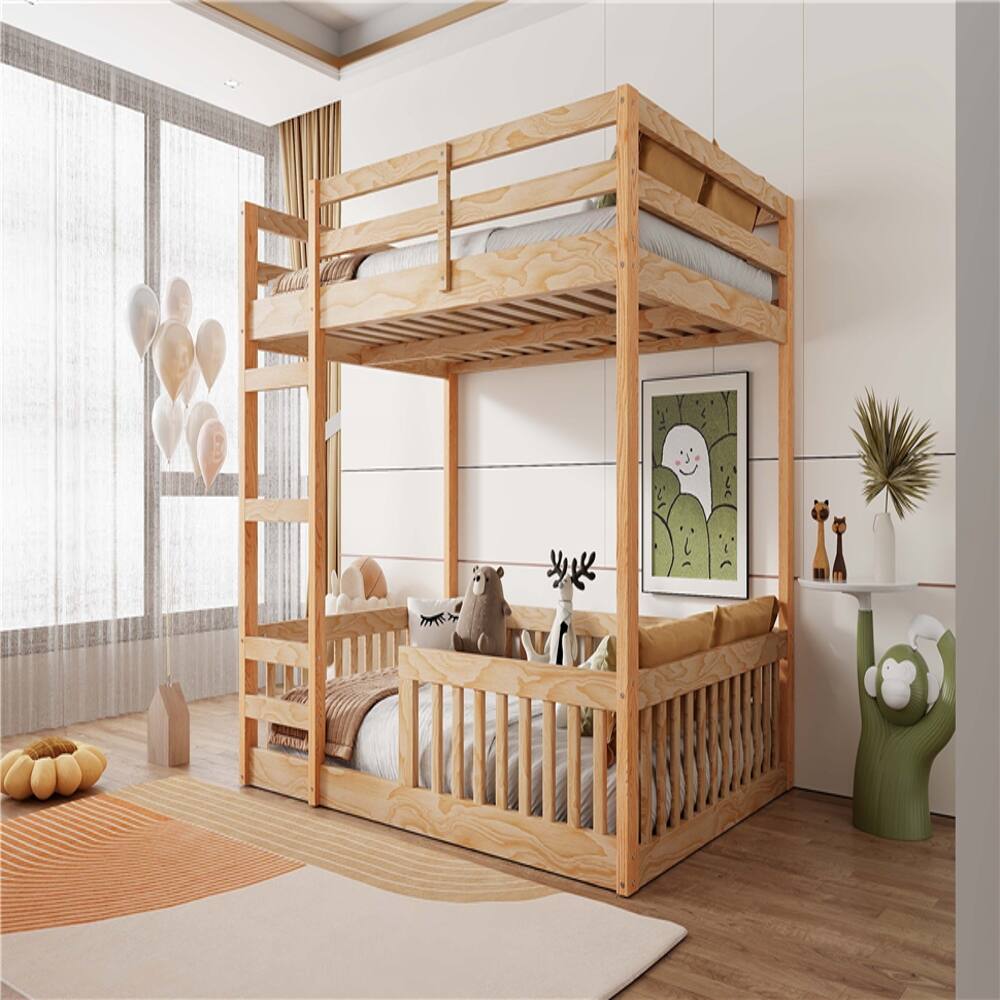 Alt View 1. Loheer - Loheer Full Over Full Bunk Bed Wood Natural Finish with Ladder Guardrails - Natural.