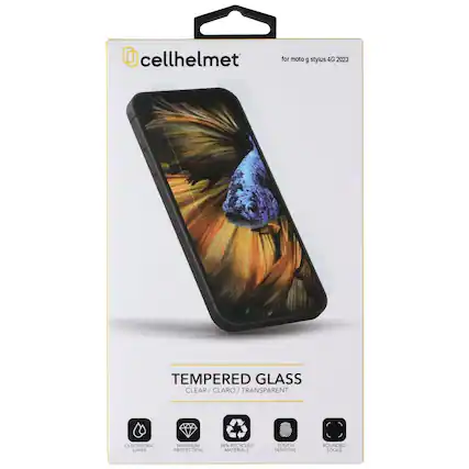 cellhelmet for moto g stylus 4G 2023 TEMPERED GLASS CLEAR / CLARO / TRANSPARENT OLEOPHOBIC LAYER MAXIMUM PROTECTION 38% RECYCLED MATERIALS TOUCH SENSITIVE ROUNDED EDGES