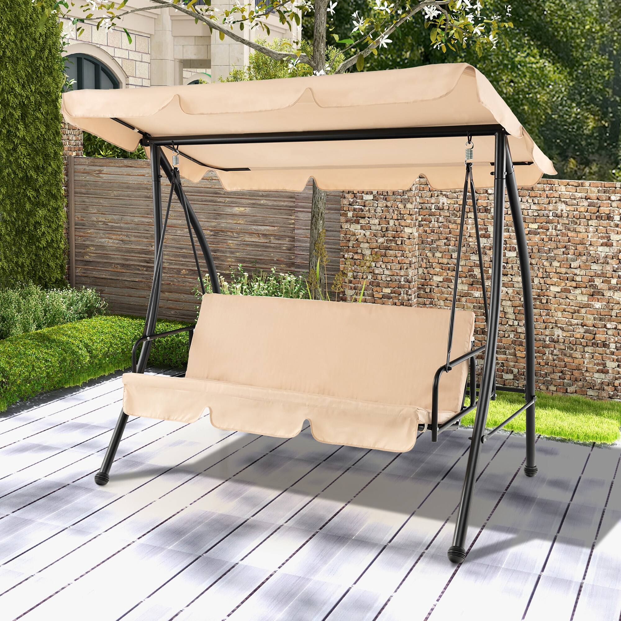 Alt View 1. Gymax - Gymax Outdoor Swing Chair Glider Patio Hammock Converting Flatbed w/ Adjustable Canopy - Beige.